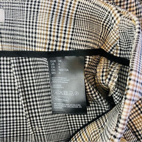 H&M black white tan plaid button sailor preppy stretchy pencil midi skirt 6 - Picture 7 of 8